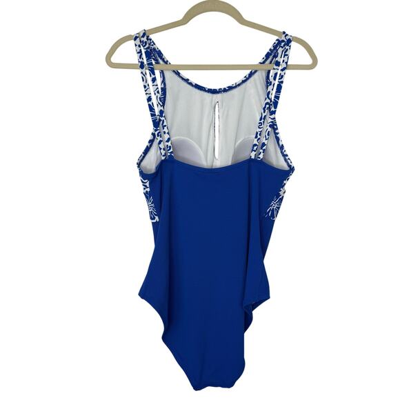 Tommy Bahama Island Cays Hibiscus High Neck One Piece Swimsuit Blue White 14 NWT - Picture 4 of 9